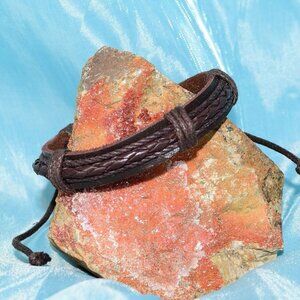 Michael Diego Mens Braid Layered Sliding Tie Leather Bracelet Brown Gift Package